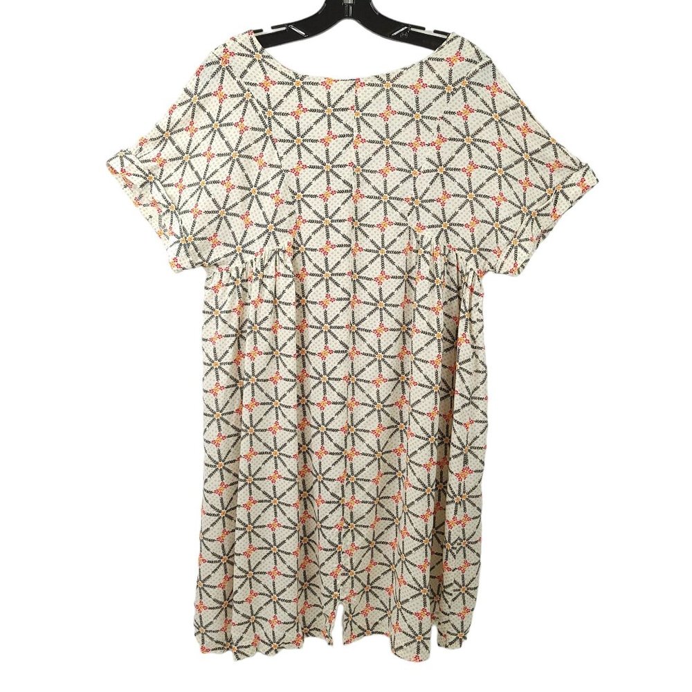 Free People Geometric Floral Tunic Trapeze Dress S High Low White Orange Boho - Picture 2 of 16